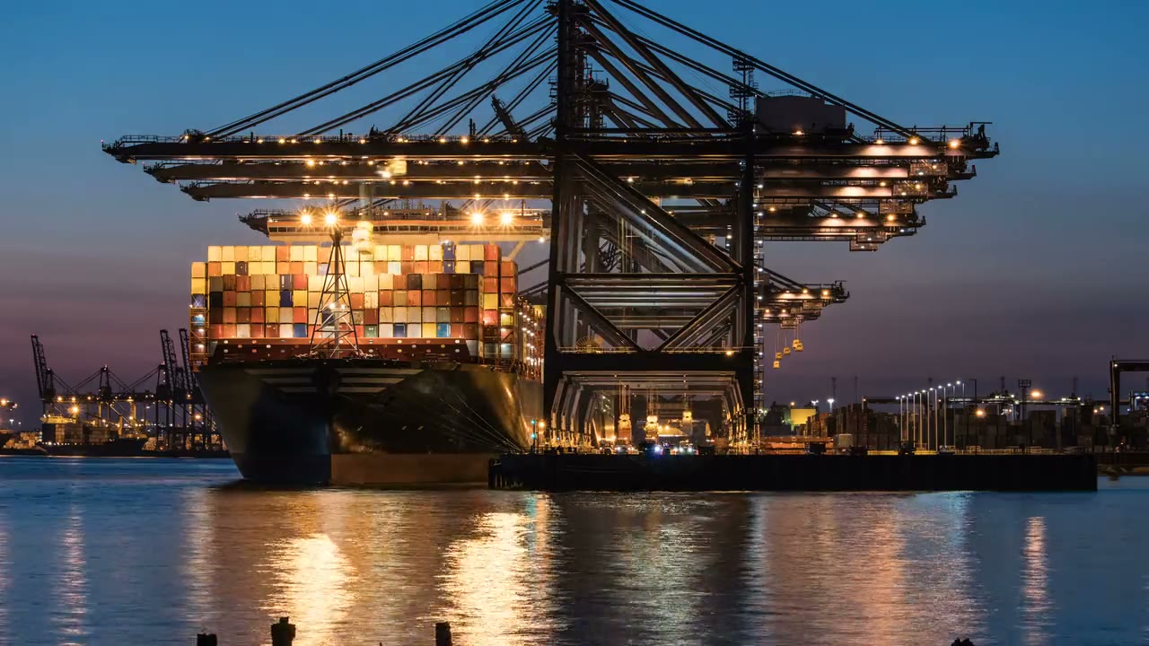 Container vessel being handled at an African port